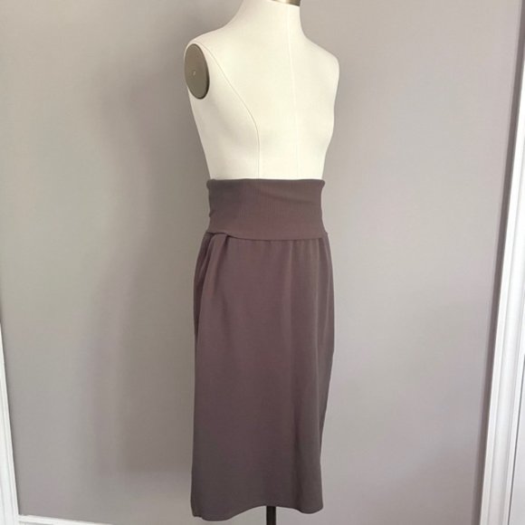 James Perse Brown Cotton Stretch Knit Fold Waistband Pull-on Midi Skirt  - 2/M - Picture 3 of 10